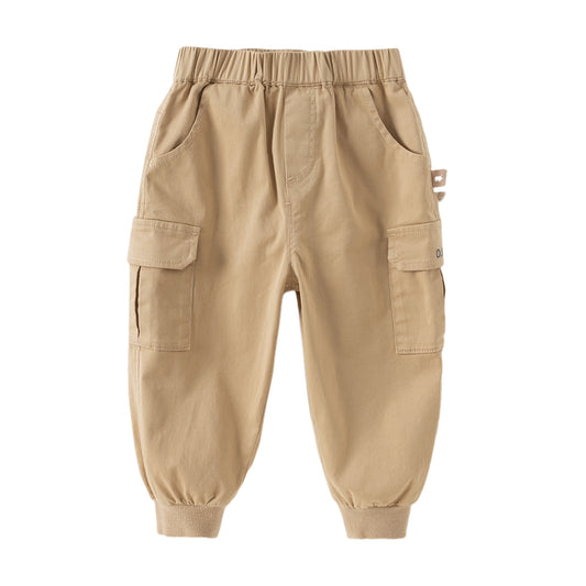 Dave&Bella Boys Autumn Cotton Khaki Casual Drawstring Cargo Pants