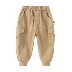 Dave&Bella Boys Autumn Cotton Khaki Casual Drawstring Cargo Pants