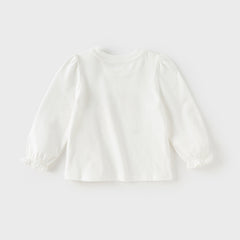 Dave&Bella Toddler Girls Autumn Sweet White Cotton Little Rabbit Print T-shirts Tops