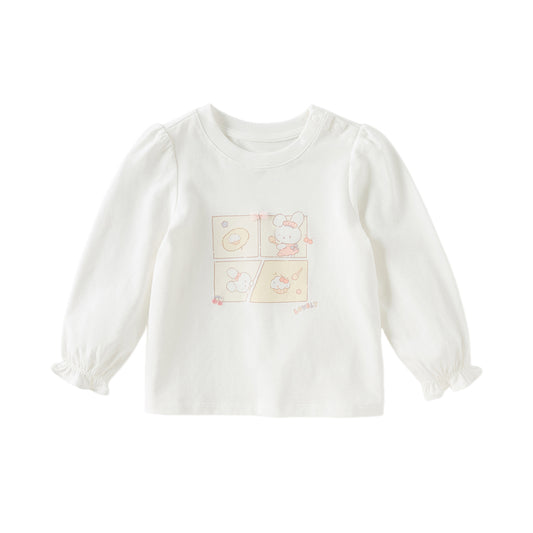 Dave&Bella Toddler Girls Autumn Sweet White Cotton Little Rabbit Print T-shirts Tops
