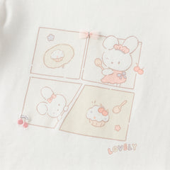 Dave&Bella Toddler Girls Autumn Sweet White Cotton Little Rabbit Print T-shirts Tops