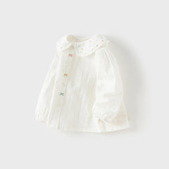Dave&Bella Girls Autumn Cotton Doll Collar Elegance White Blouse T-shirt Top