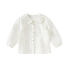 Dave&Bella Girls Autumn Cotton Doll Collar Elegance White Blouse T-shirt Top