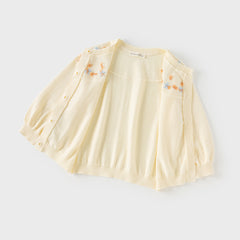 Dave&Bella Girls Autumn Vivid Cotton Yellowr Long-sleeved Cardigan Coats