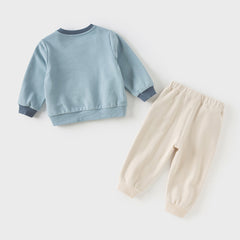 Dave&Bella Boys Autumn Leisure Smoke Blue Hooded Sweatshirt Top Pants Set