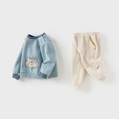 Dave&Bella Boys Autumn Leisure Smoke Blue Hooded Sweatshirt Top Pants Set