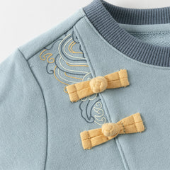 Dave&Bella Boys Autumn Leisure Smoke Blue Hooded Sweatshirt Top Pants Set