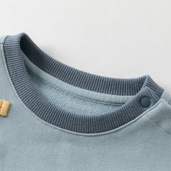 Dave&Bella Boys Autumn Leisure Smoke Blue Hooded Sweatshirt Top Pants Set