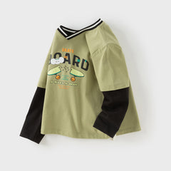 Dave&Bella Toddler Boys Autumn Cotton Cartoon Print T-shirt Tops