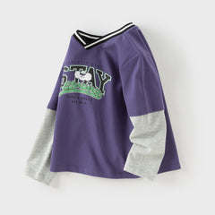 Dave&Bella Toddler Boys Autumn Cotton Cartoon Print T-shirt Tops