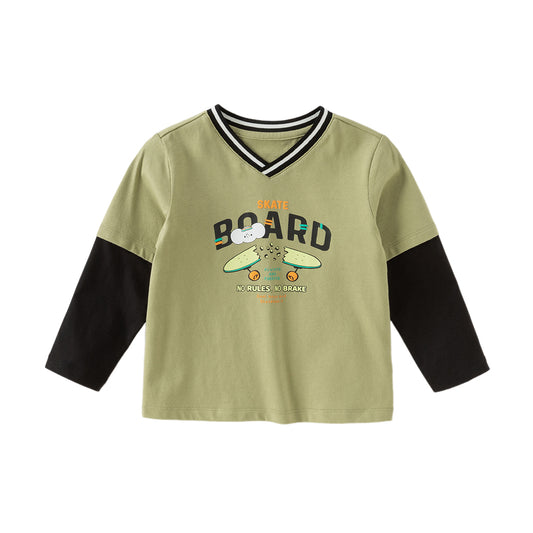 Dave&Bella Toddler Boys Autumn Cotton Cartoon Print T-shirt Tops