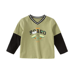 Dave&Bella Toddler Boys Autumn Cotton Cartoon Print T-shirt Tops