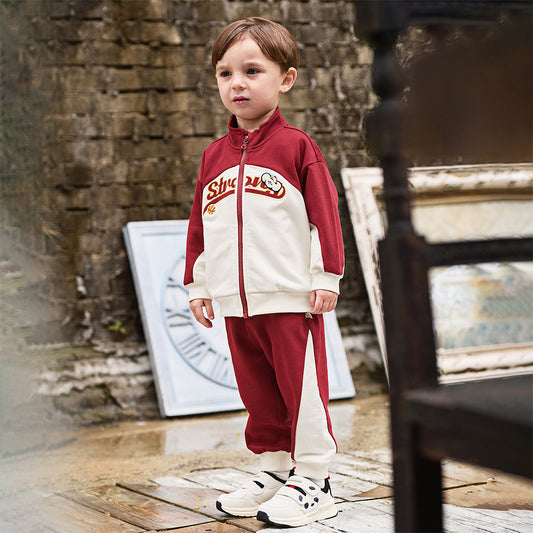 Dave&Bella Toddler Boys Autumn Dark Red Sports Coat Pants Suits Sets