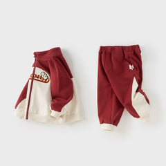 Dave&Bella Toddler Boys Autumn Dark Red Sports Coat Pants Suits Sets