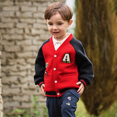 Dave&Bella Boys Autumn Red Long Sleeve V-collar Outdoor Varsity Jackets