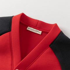 Dave&Bella Boys Autumn Red Long Sleeve V-collar Outdoor Varsity Jackets