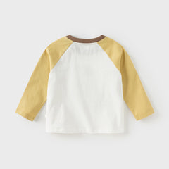 Dave&Bella Boys Autumn Cotton Yellow Colorblocked Round Collar T-shirt Top