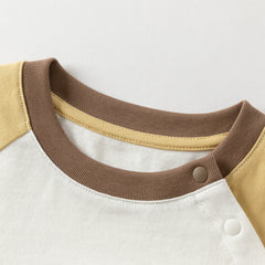 Dave&Bella Boys Autumn Cotton Yellow Colorblocked Round Collar T-shirt Top