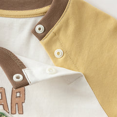 Dave&Bella Boys Autumn Cotton Yellow Colorblocked Round Collar T-shirt Top