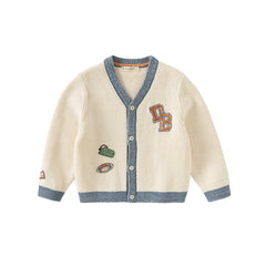 Dave&Bella Toddler Boys Beige Casual Knit Sweater Cardigan Tops