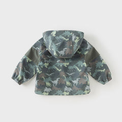 Dave&Bella Toddler Boys Autumn Outdoor Army Green Hooded Padded Puffer Jacket