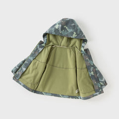 Dave&Bella Toddler Boys Autumn Outdoor Army Green Hooded Padded Puffer Jacket