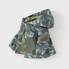 Dave&Bella Toddler Boys Autumn Outdoor Army Green Hooded Padded Puffer Jacket