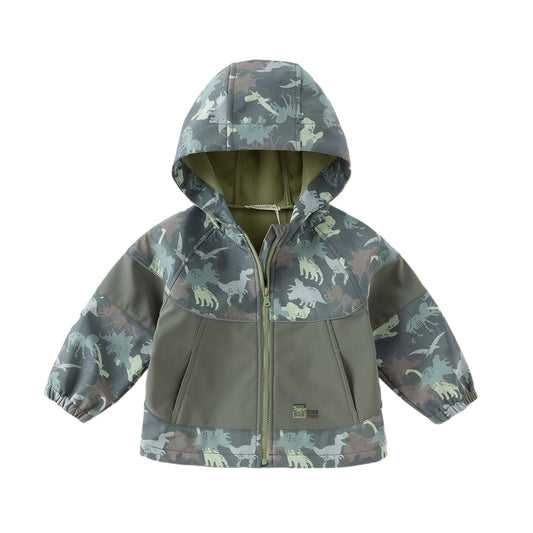 Dave&Bella Toddler Boys Autumn Outdoor Army Green Hooded Padded Puffer Jacket