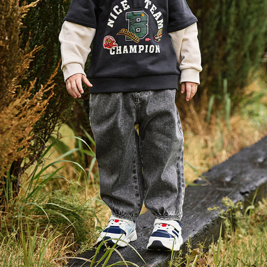 Dave&Bella Toddler Boys Autumn Smoky Grey Loose Jeans Pants