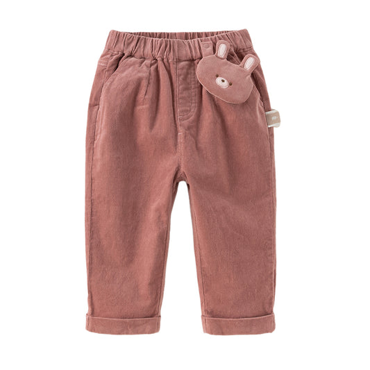 Dave&Bella Toddler Girls Autumn Khaki/Pink Cotton Corduroy Pants