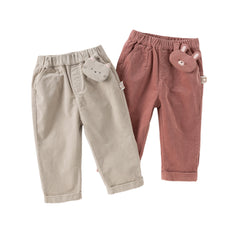 Dave&Bella Toddler Girls Autumn Khaki/Pink Cotton Corduroy Pants