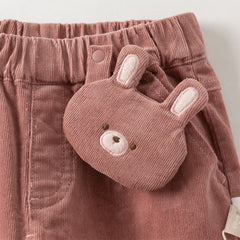 Dave&Bella Toddler Girls Autumn Khaki/Pink Cotton Corduroy Pants