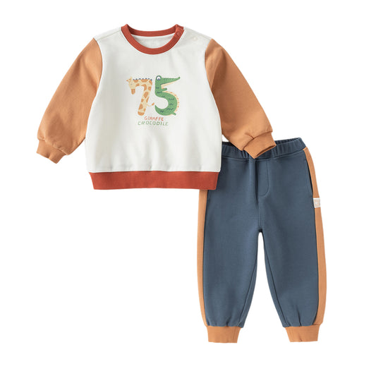 Dave&Bella Toddler Boys Autumn Beige Sweatshirt Long Pants Suits Sets