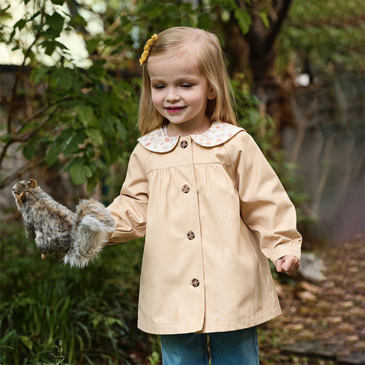 Dave&Bella Toddler Girls Autumn Yellow Simple-style Trench Coats