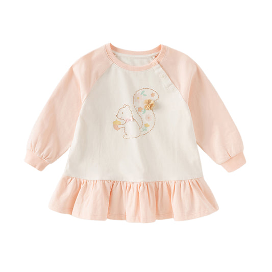 Dave&Bella Toddler Girls Autumn Beige Cotton Elegant Dress-style Sweatshirts Tops