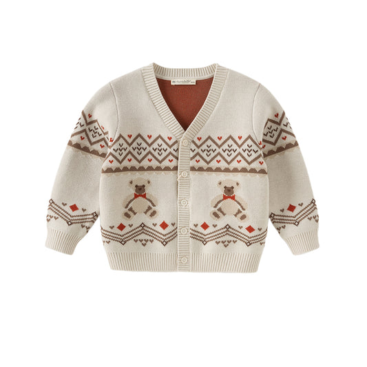 Dave&Bella Boys Autumn Cotton Casual Print Sweater Cardigan Jacket