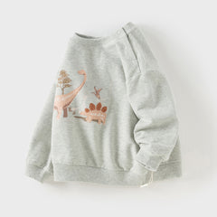 Dave&Bella Toddler Boys Autumn Grey Cotton Dinosaur Print Sweatshirts Tops