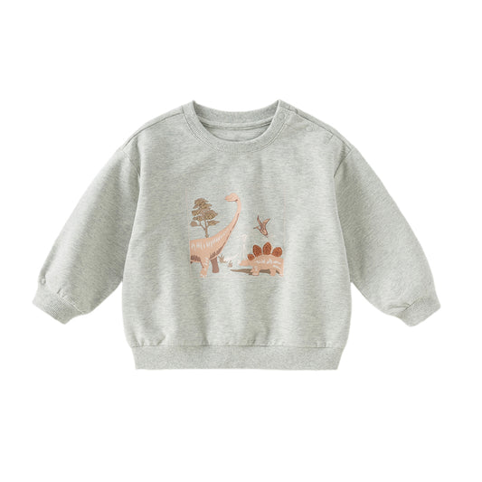 Dave&Bella Toddler Boys Autumn Grey Cotton Dinosaur Print Sweatshirts Tops