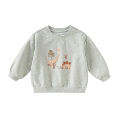 Dave&Bella Toddler Boys Autumn Grey Cotton Dinosaur Print Sweatshirts Tops
