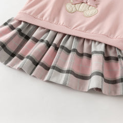 Dave&Bella Girls Adorable Pink Bear-print Plaid Dress-style Sweatshirts Tops