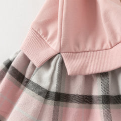 Dave&Bella Girls Adorable Pink Bear-print Plaid Dress-style Sweatshirts Tops