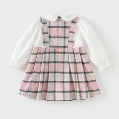 Dave&Bella Girls Autumn Sweet Cotton Pink Grey Plaid A-line Princess Dress