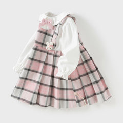 Dave&Bella Girls Autumn Sweet Cotton Pink Grey Plaid A-line Princess Dress