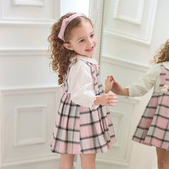 Dave&Bella Girls Autumn Sweet Cotton Pink Grey Plaid A-line Princess Dress