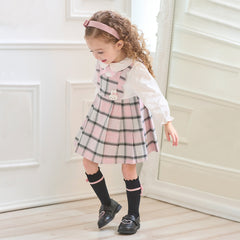 Dave&Bella Girls Autumn Sweet Cotton Pink Grey Plaid A-line Princess Dress