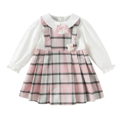 Dave&Bella Girls Autumn Sweet Cotton Pink Grey Plaid A-line Princess Dress