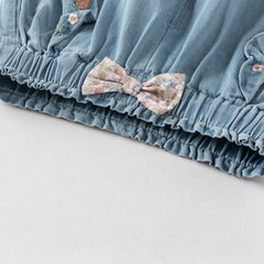 Dave&Bella Girls Autumn Cotton Embroidery Crafted Casual Denim Drawstring Pants