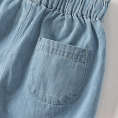 Dave&Bella Girls Autumn Cotton Embroidery Crafted Casual Denim Drawstring Pants