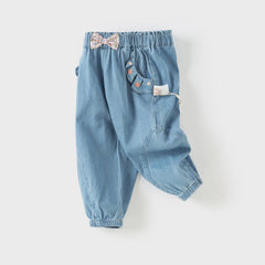 Dave&Bella Girls Autumn Cotton Embroidery Crafted Casual Denim Drawstring Pants