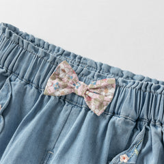 Dave&Bella Girls Autumn Cotton Embroidery Crafted Casual Denim Drawstring Pants